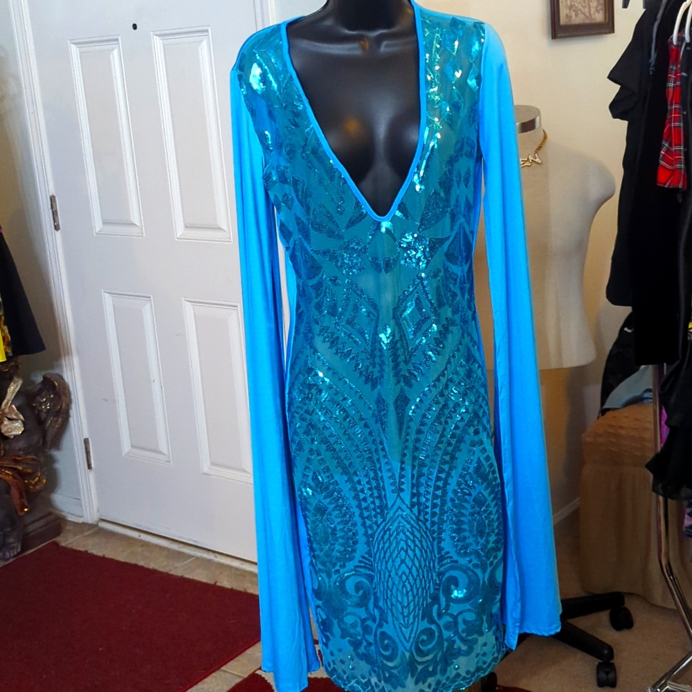 Turquoise sequin front dress